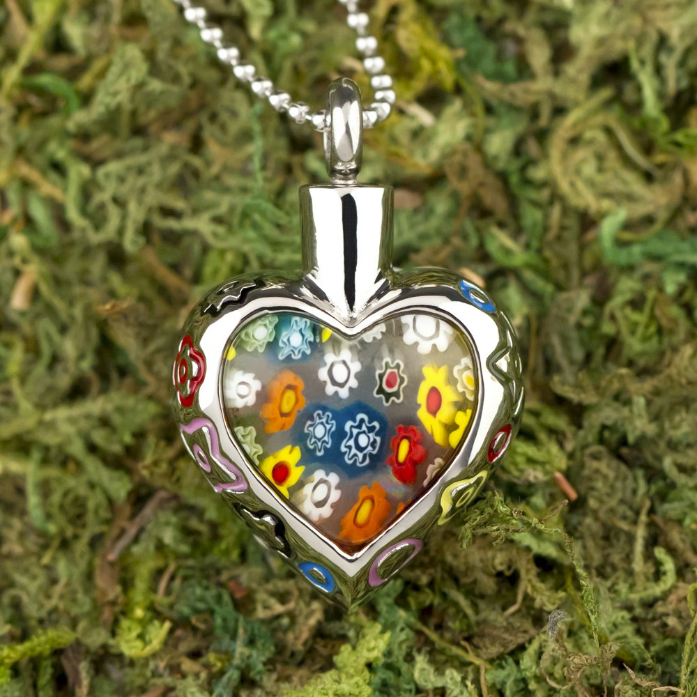 Flower Patch Heart Cremation Jewelry keepsake Memorial Pendant Ash Urn Necklace